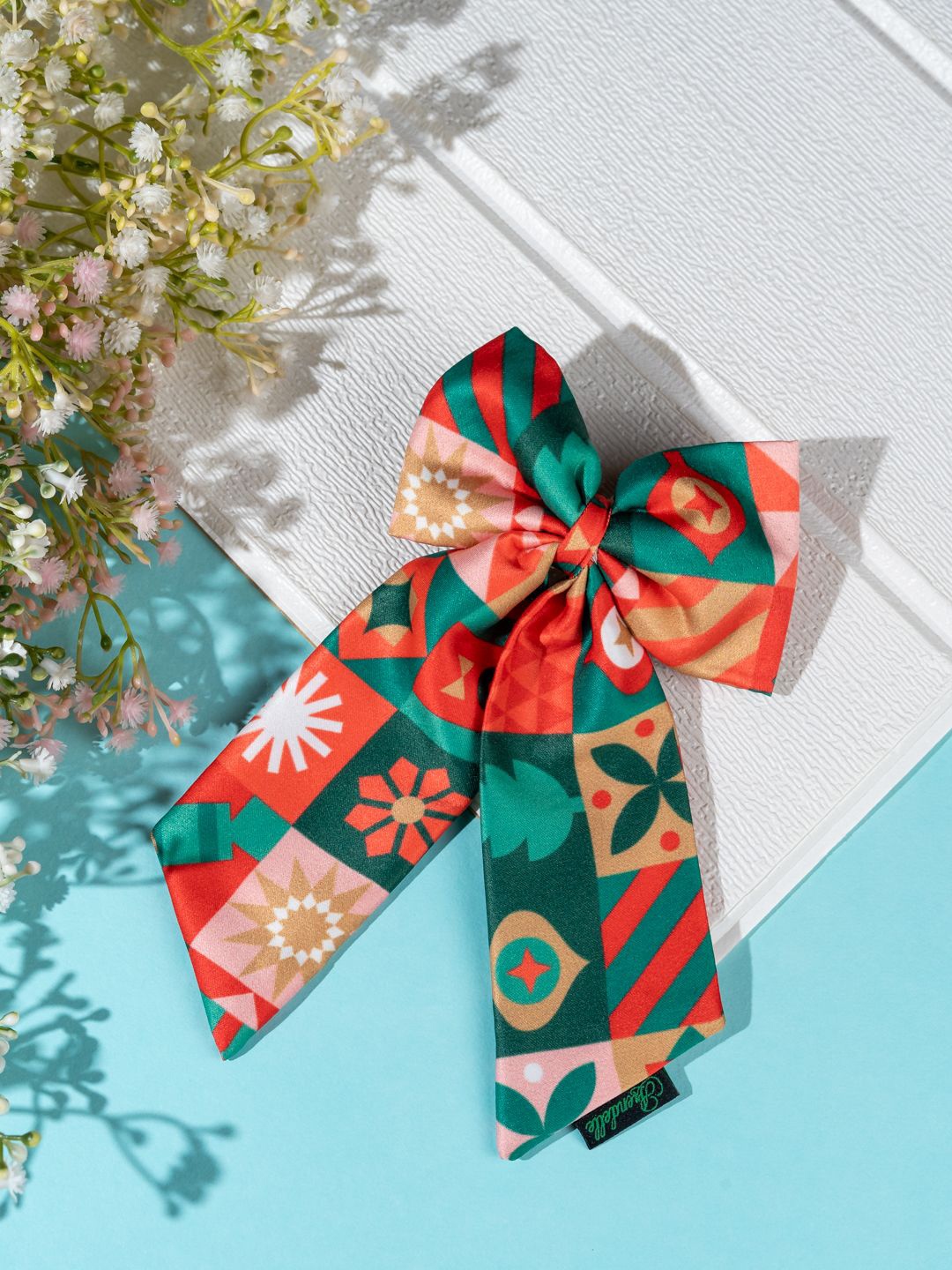 

Arendelle Christmas Geometric Theme Red Pigtail Hair Bow