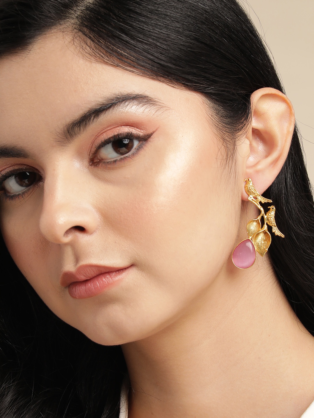 

Anouk Gold Plated Beaded Animal Shaped Drop Earrings, Pink