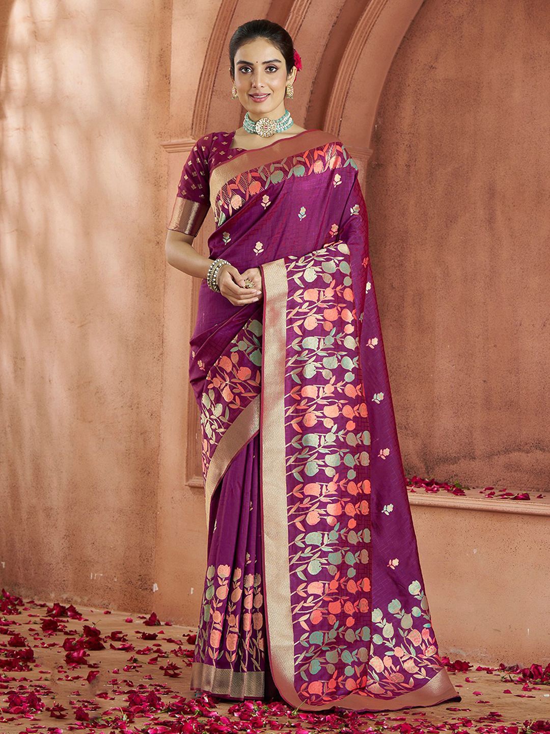 

Satrani Woven Design Zari Pure Silk Banarasi Saree, Purple