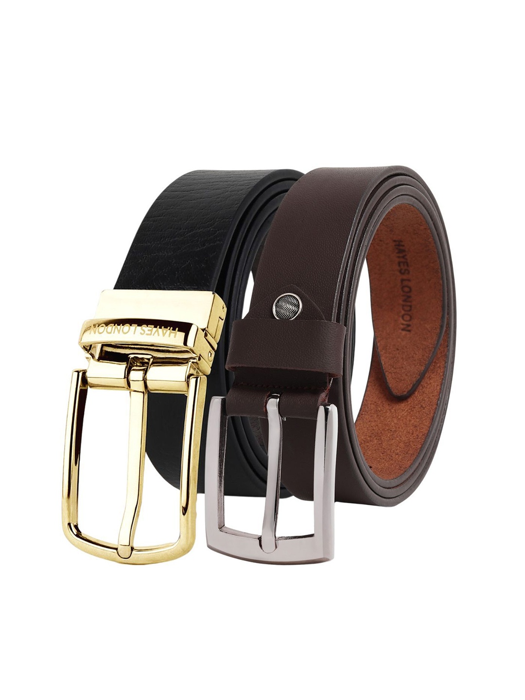 

Hayes London Men Formal Belts Combo Pack of 2 Premium Genuine Leather Belt, Gold