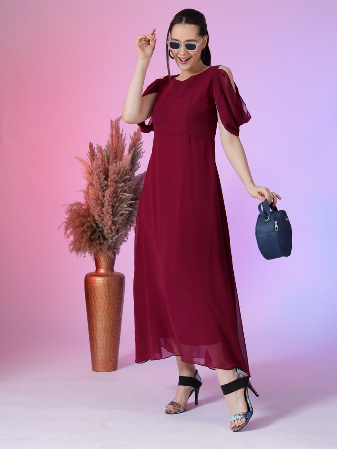 

Femvy Women Fit & Flare Maxi Dress, Magenta