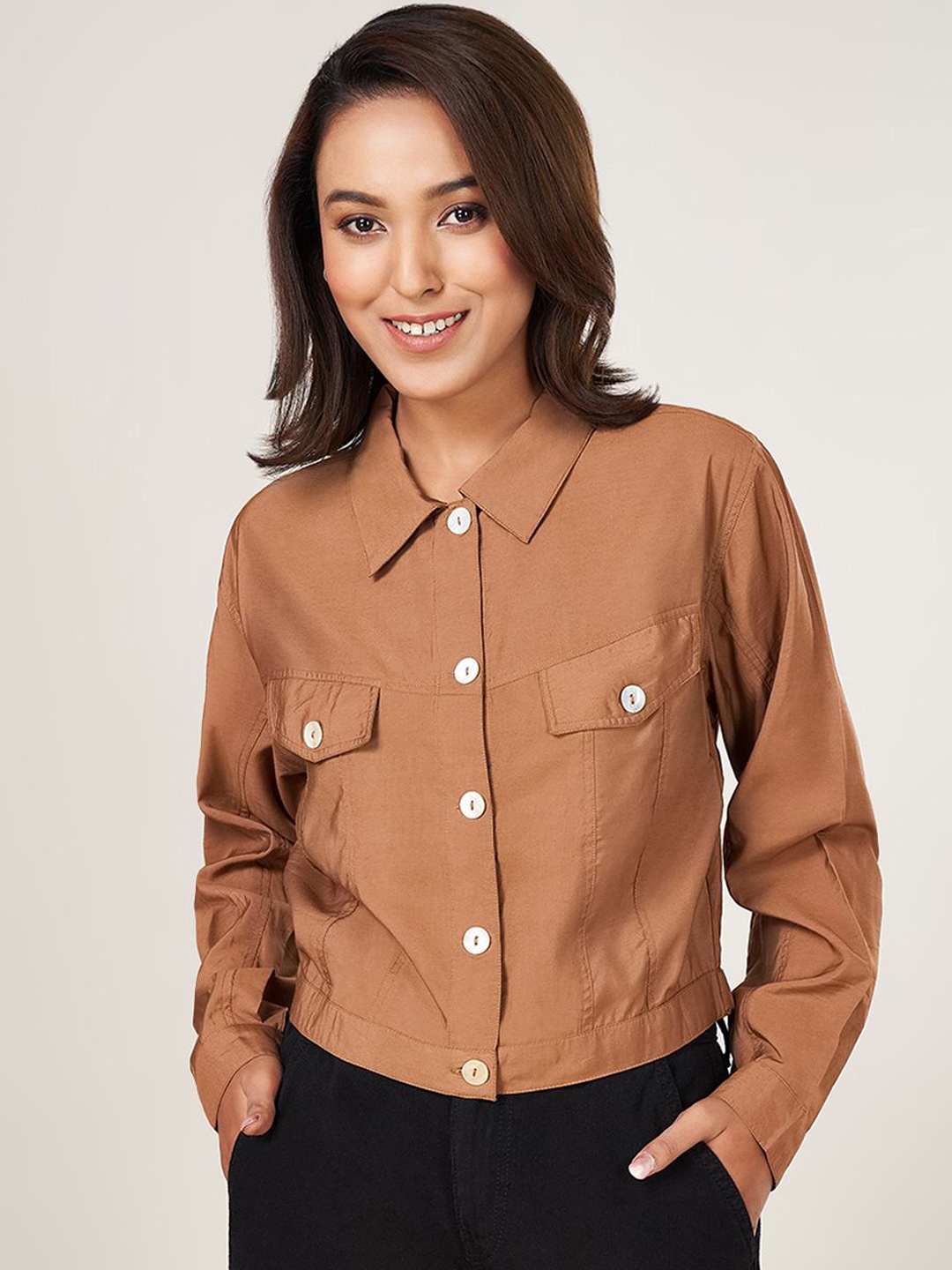 

People Women Crop Tailored Jacket, Brown