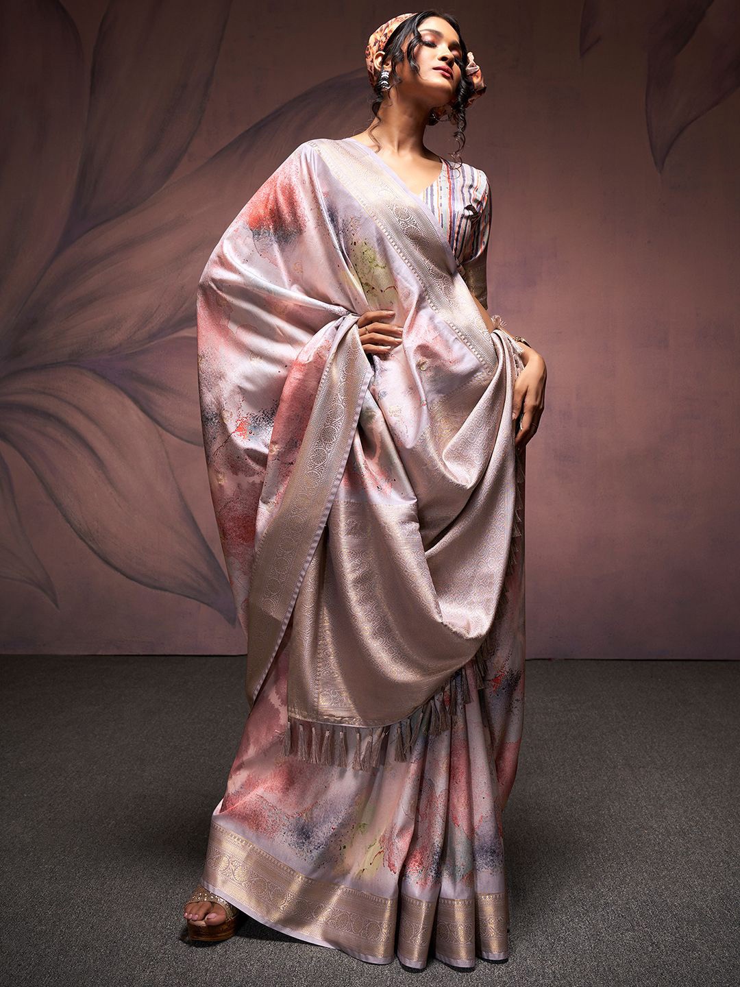 

Satrani Woven Design Zari Pure Silk Banarasi Saree, Lavender