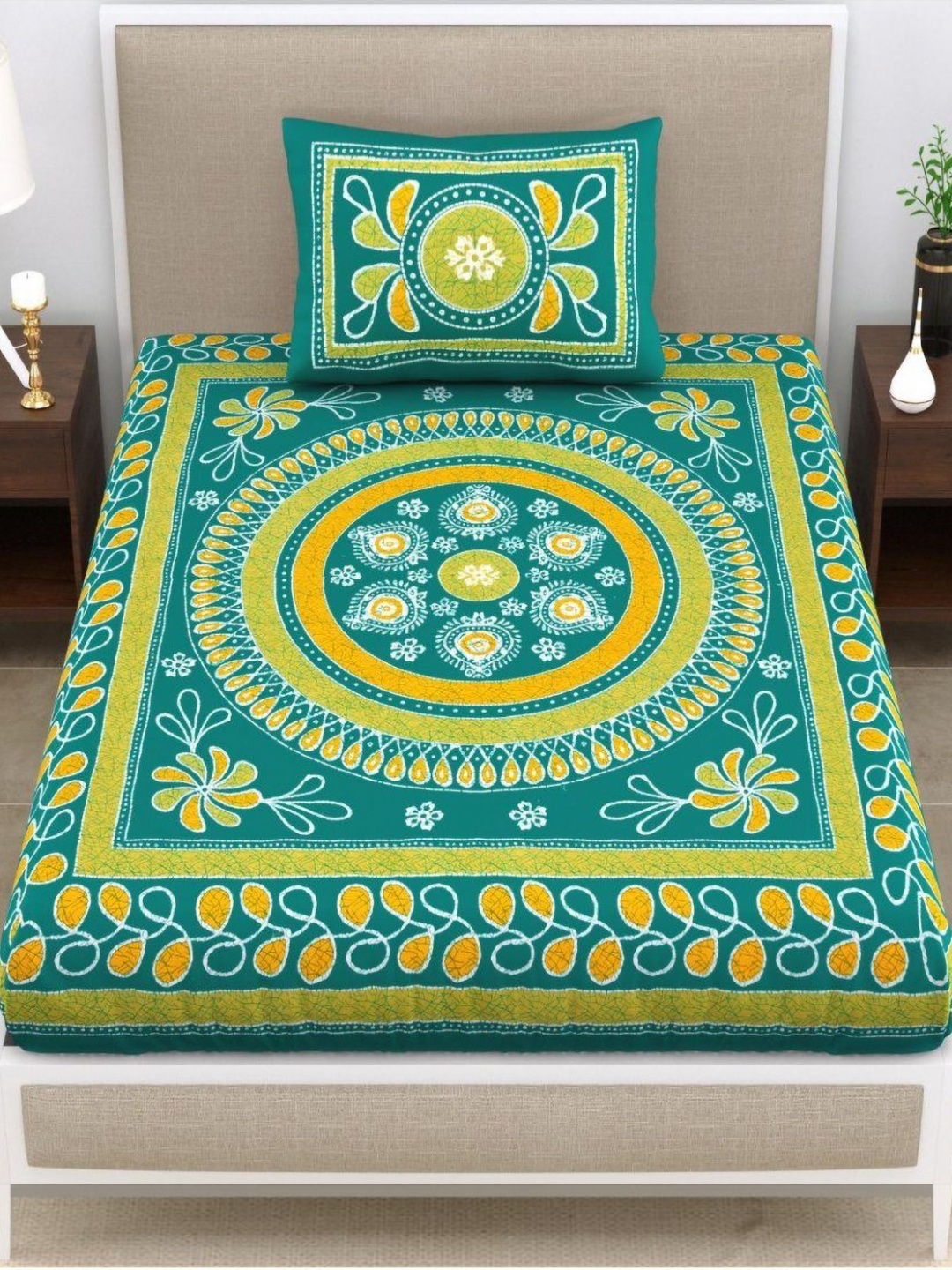 

UNIQCHOICE Turquoise Blue Floral Printed Cotton 120 TC Single Bedsheet Set 2.25 m x 1.5 m