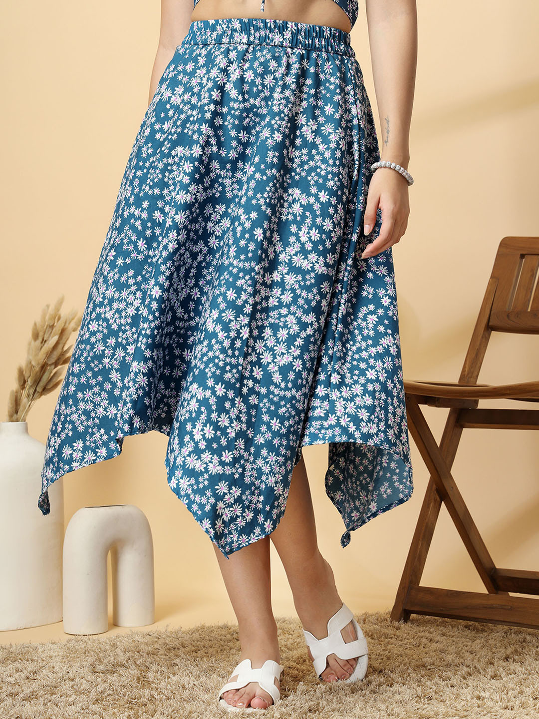 

Oomph! Printed A-Line Midi Skirt, Blue