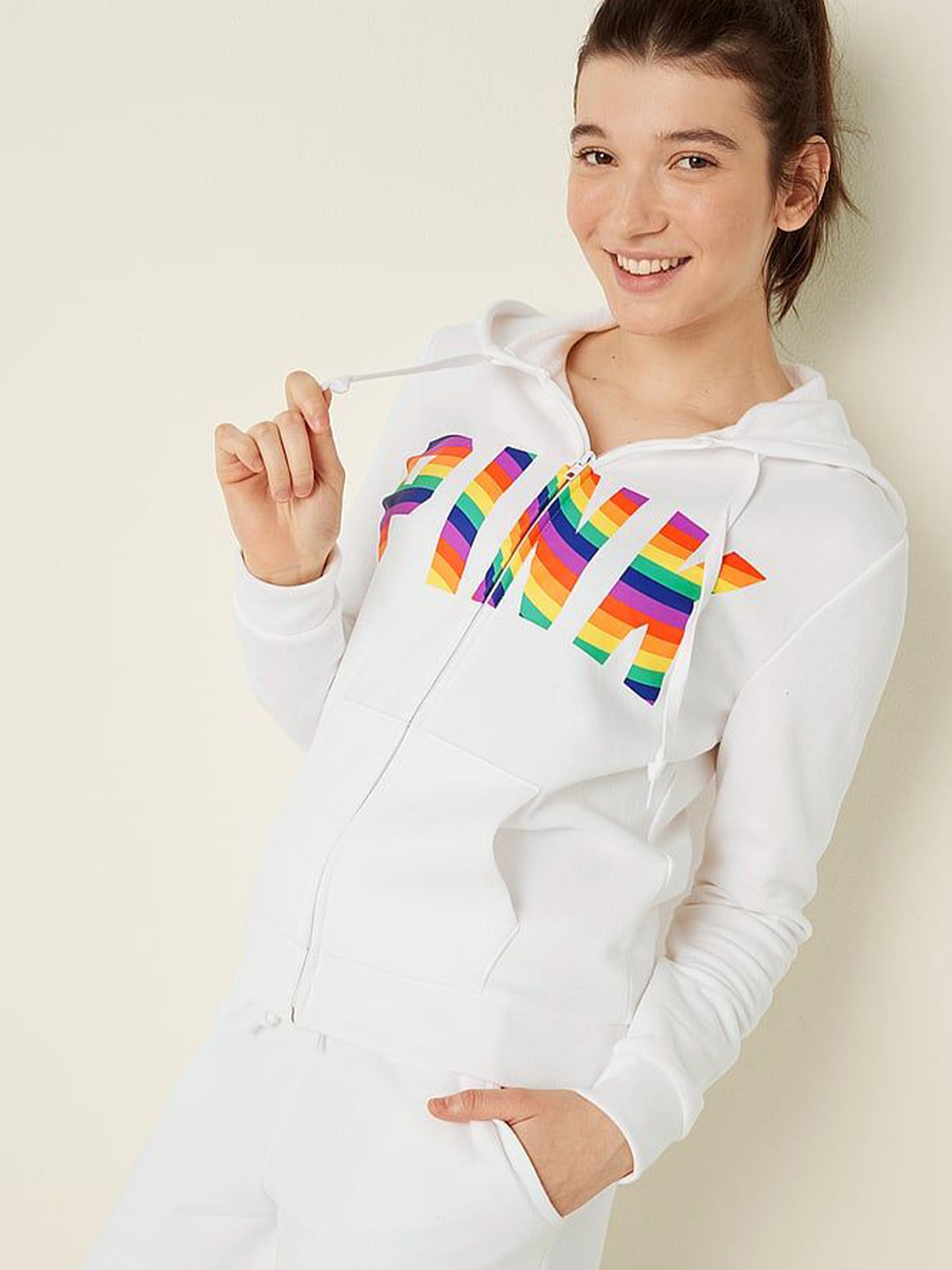 

Victoria's Secret Women Cotton Typography Printed Hooded Sweatshirt, White