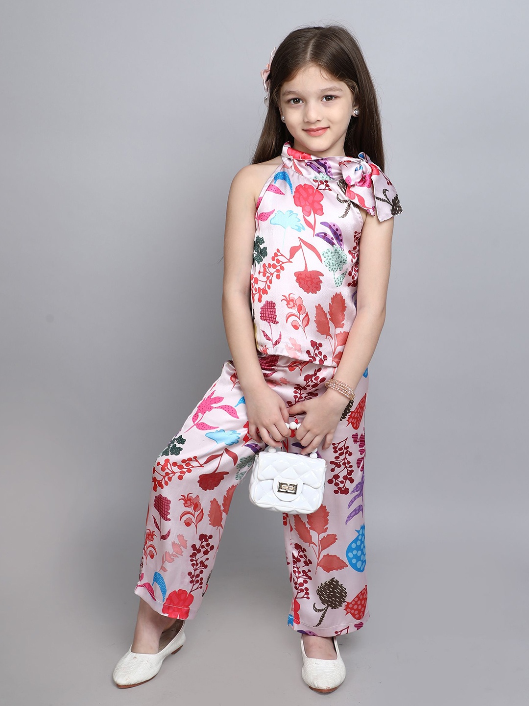 

taffykids Girls Printed Top with Trousers, Pink