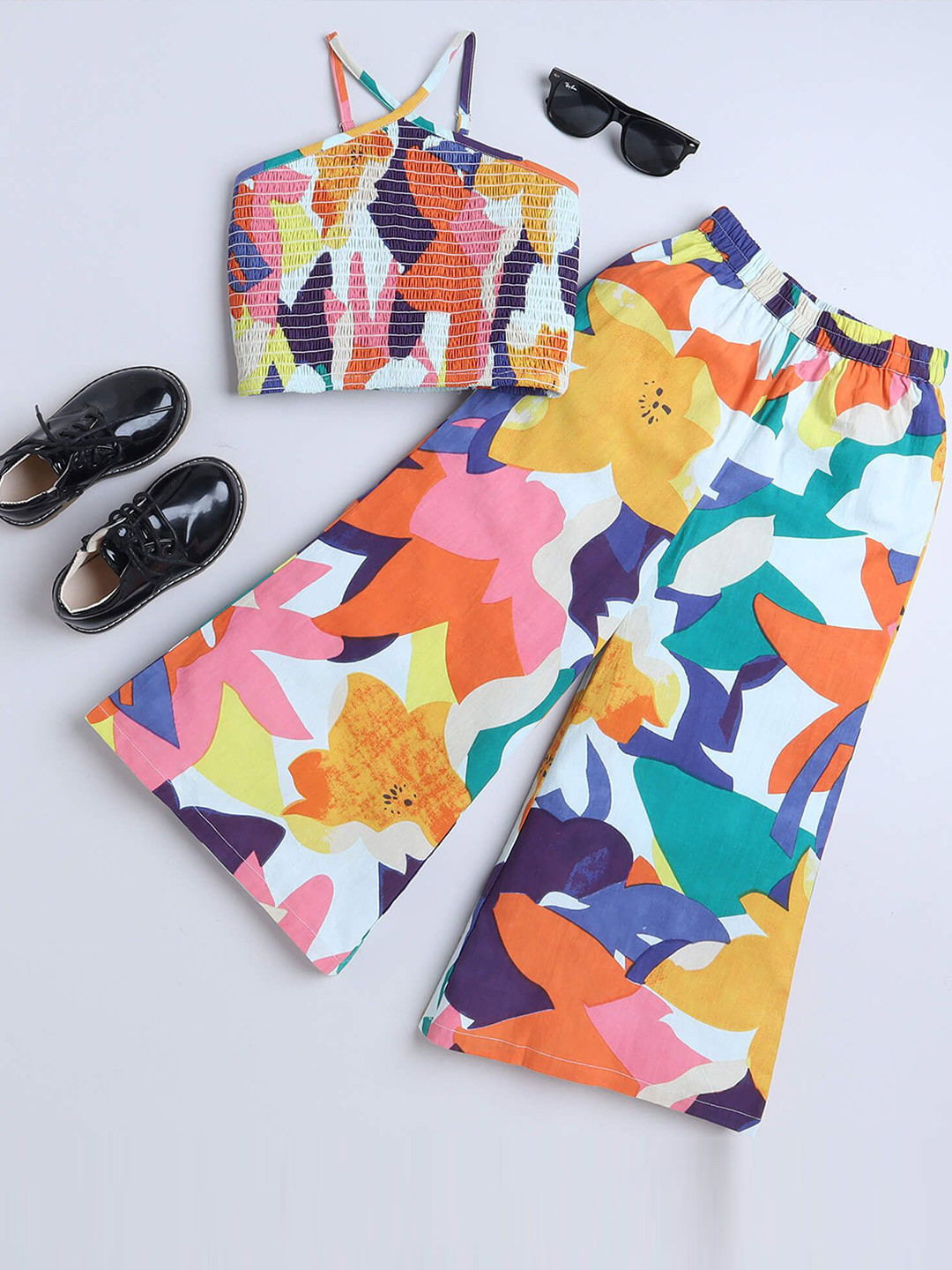 

taffykids Girls Printed Top with Trousers, White