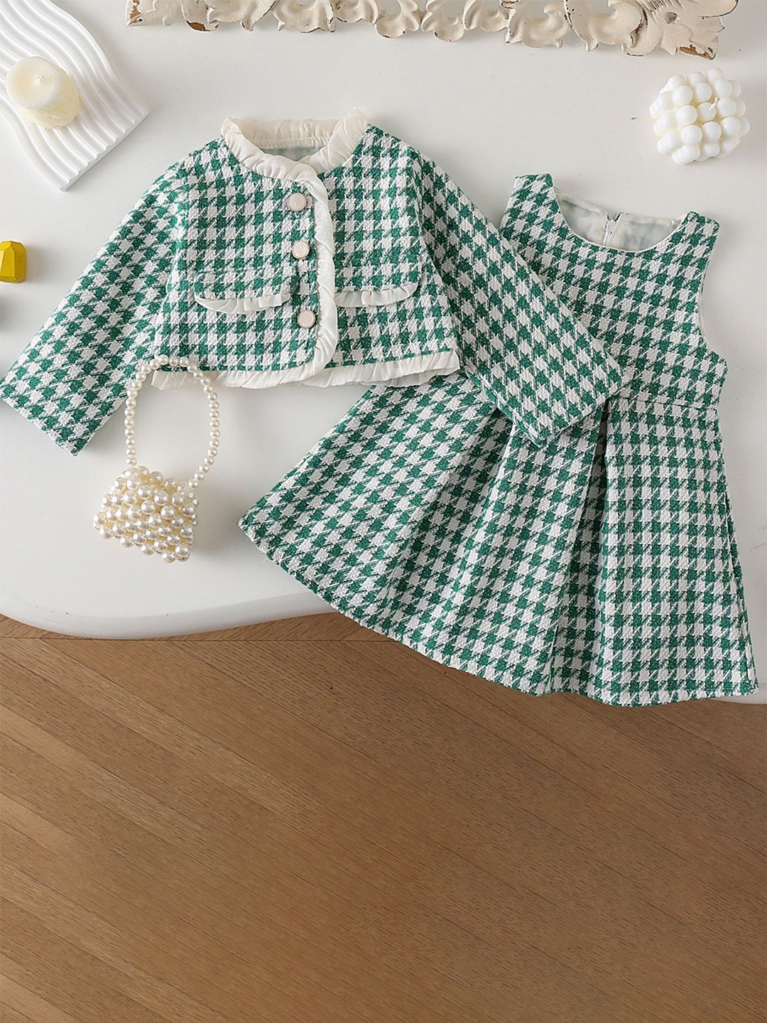 

LULU & SKY Girls Checked Top with Skirt, Green