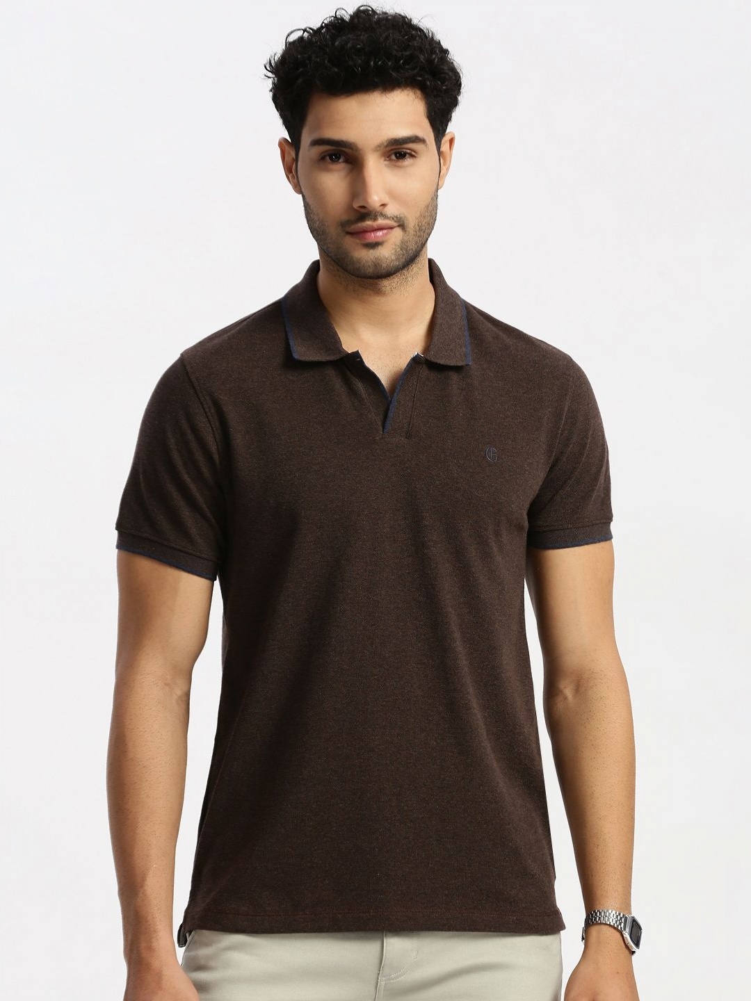 

Grit and Flair Men Polo Collar T-shirt, Brown