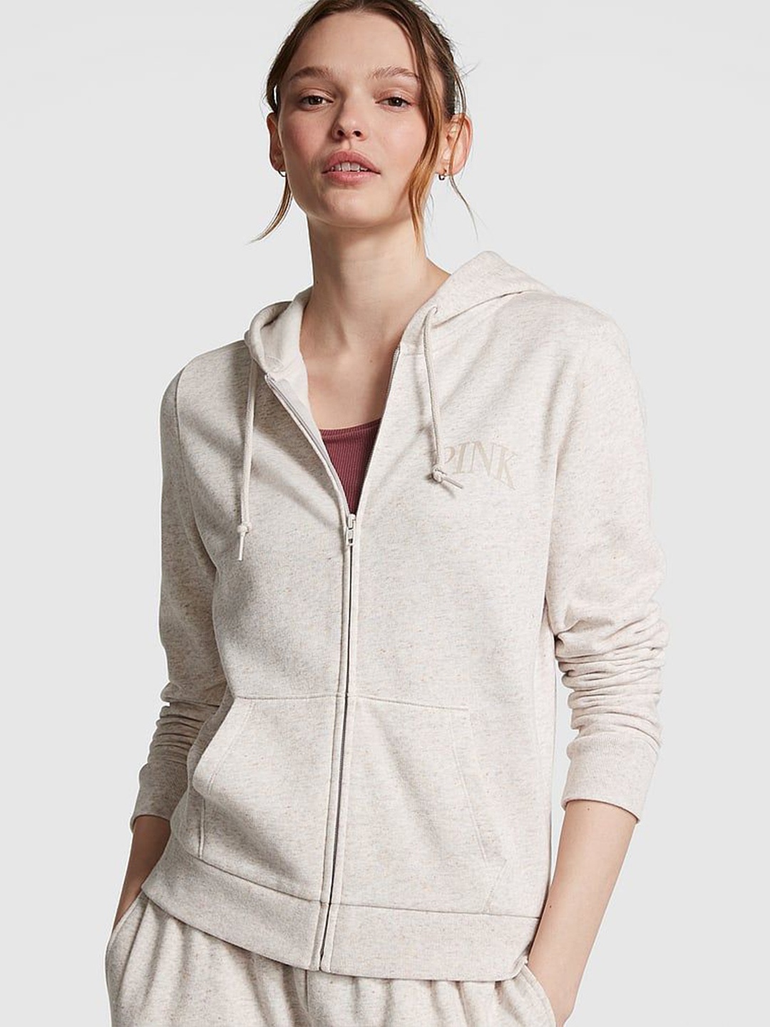 

Victoria's Secret Women Solid Hooded Cotton Sweatshirt, Beige