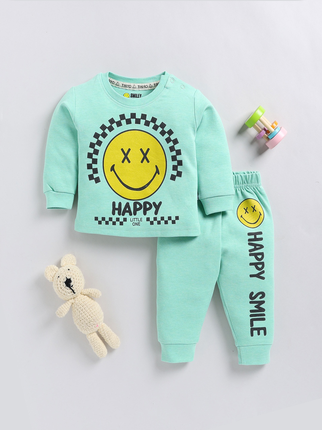 

YK X Tinyo Infant Boys Printed Pure Cotton T-shirt with Joggers, Green