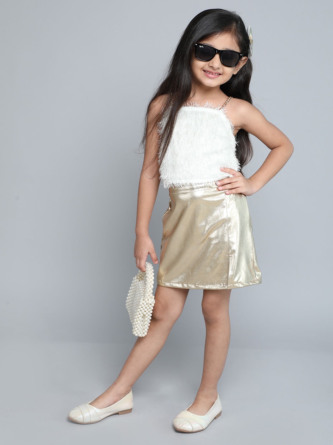 

taffykids Girls Top with Skirt, White