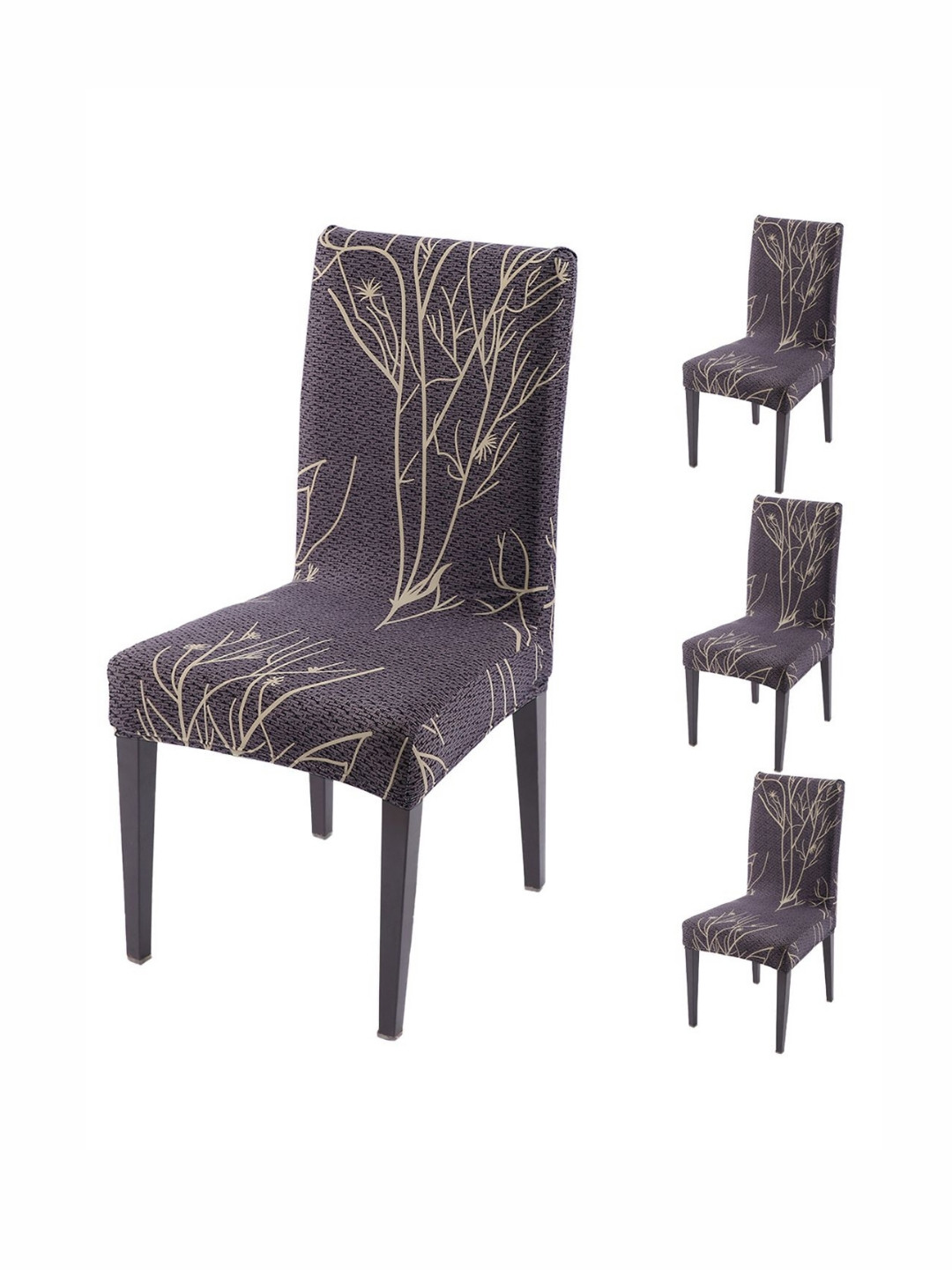 

HOKIPO Brown & Beige 4 Pieces Floral Printed Stretchable Chair Covers