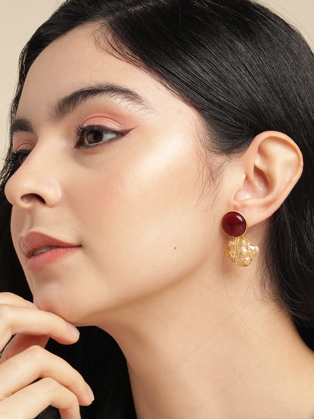 

Anouk Gold Plated Beaded Circular Drop Earrings, Maroon