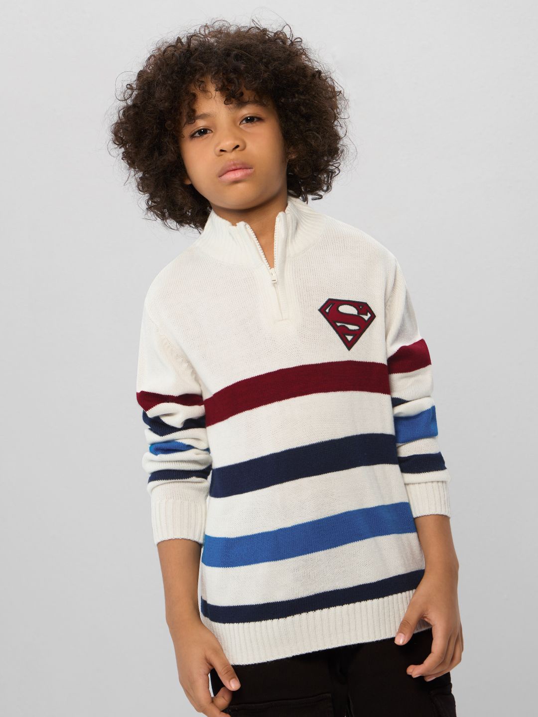 

The Souled Store Boys Embroidered Striped Pullover, White