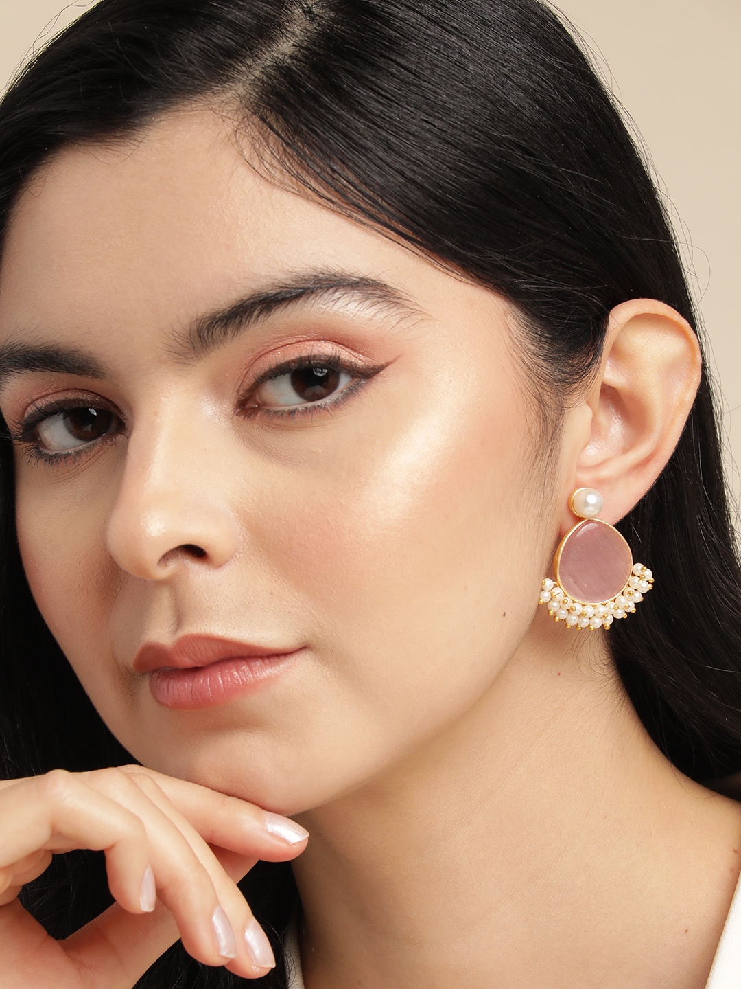

Anouk Gold Plated Beaded Teardrop Shaped Drop Earrings, Pink