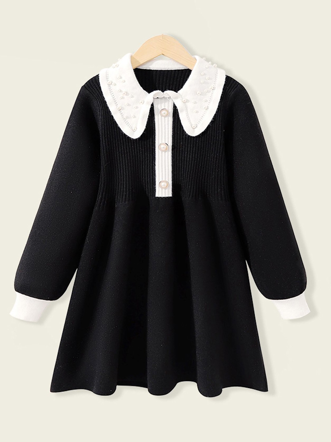 

LULU & SKY Peter Pan Collar Puff Sleeve A-Line Dress, Black