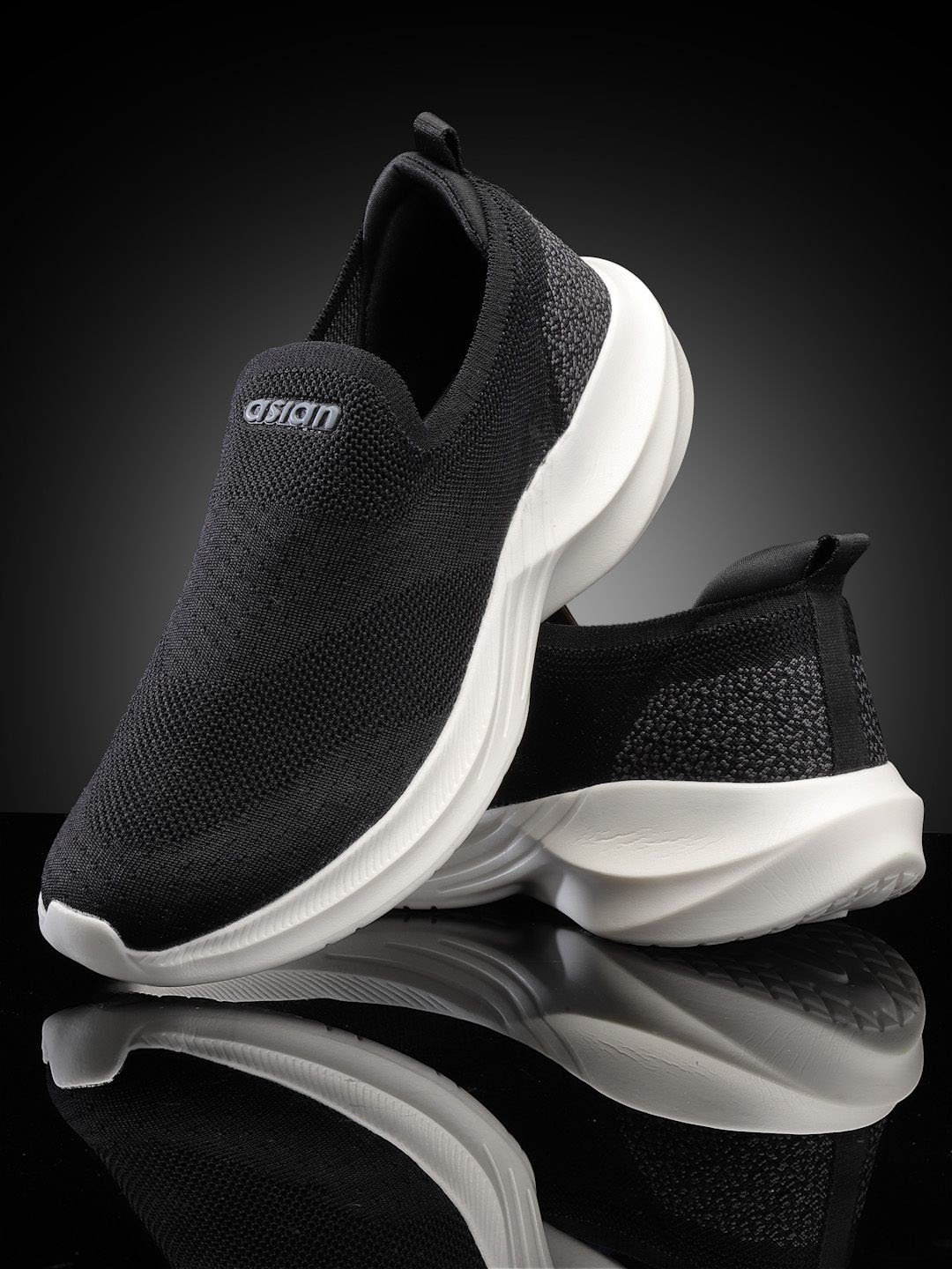 

ASIAN Men Woven Design Slip-On Sneakers, Black