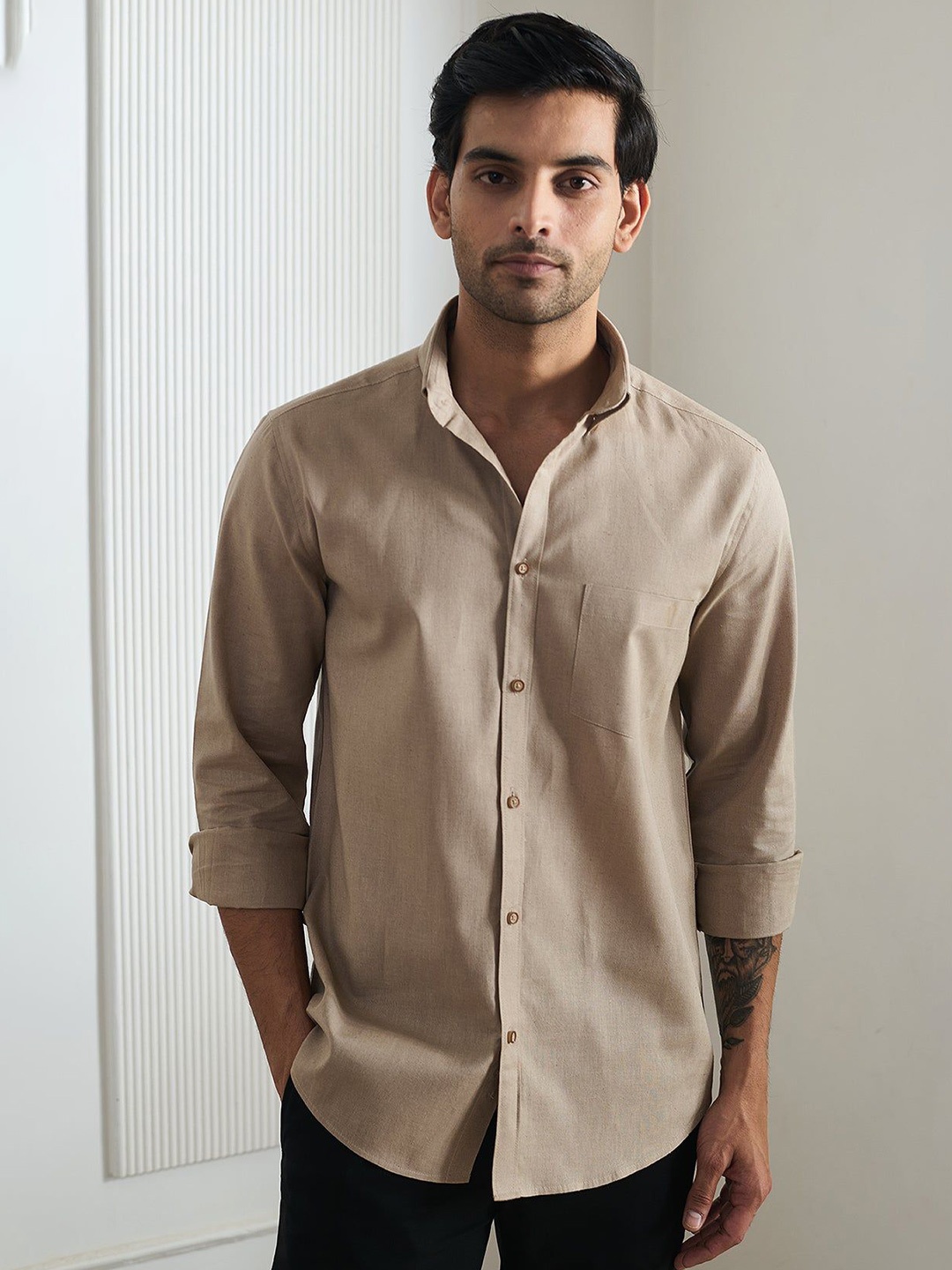 

Beyours Men Classic Opaque Casual Shirt, Cream
