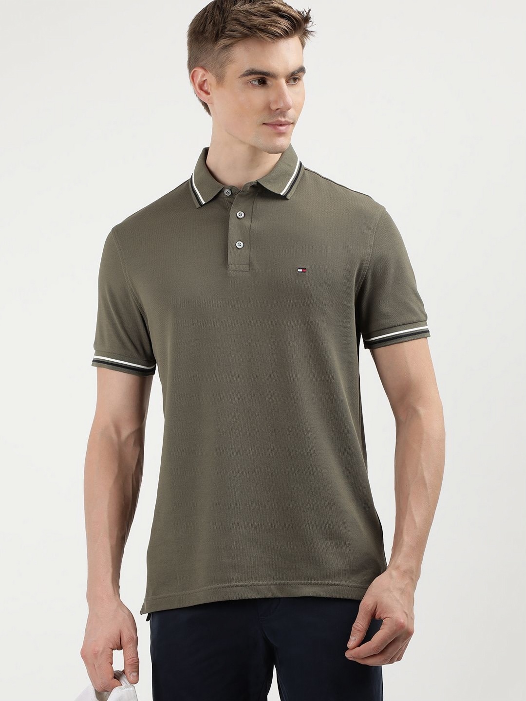 

Tommy Hilfiger Men Solid Polo Collar Cotton Slim Fit T-Shirt, Green