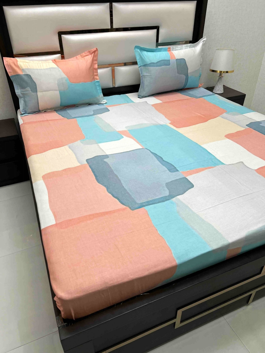 

Pure Decor Cotton King Size Double Bed Bedsheet With 2 Pillow Covers 2.74m X 2.74m, Peach