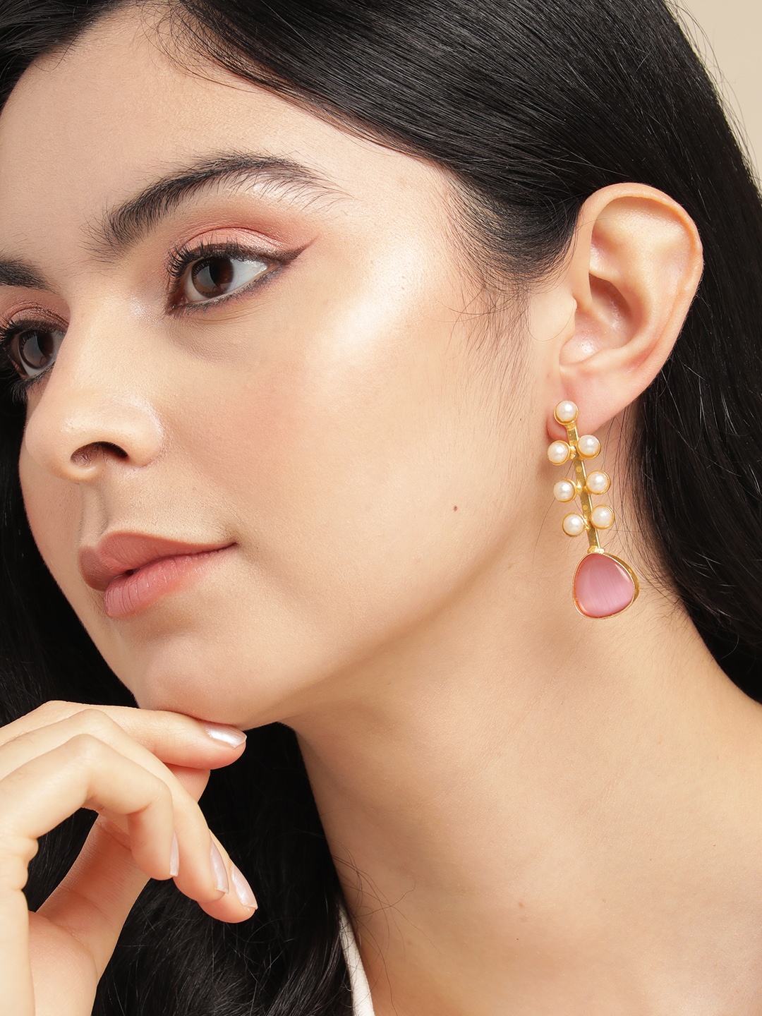 

Anouk Gold Plated Beaded Contemporary Drop Earrings, Pink