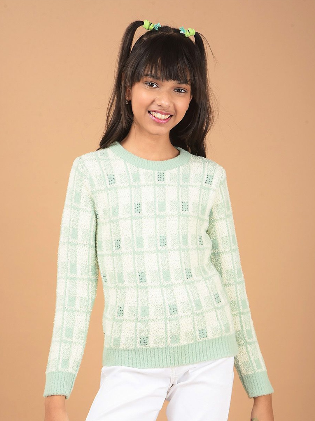 

Crimsoune Club Girls Colourblocked Pullover Sweater, Green