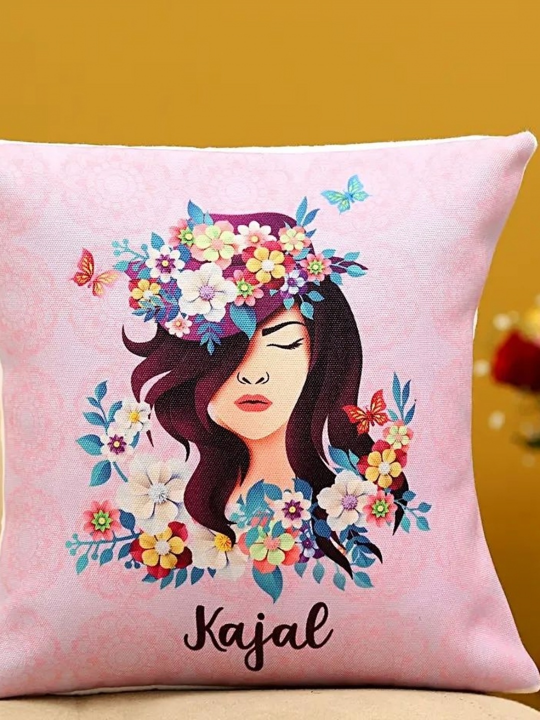

fnp Blue & Pink Printed Square Shaped Pre-Filled Cushion