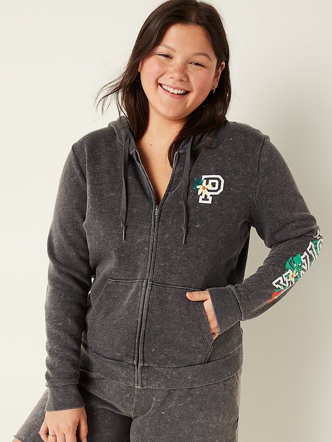 

Victoria's Secret Women Hooded Front-Open Sweatshirt, Grey