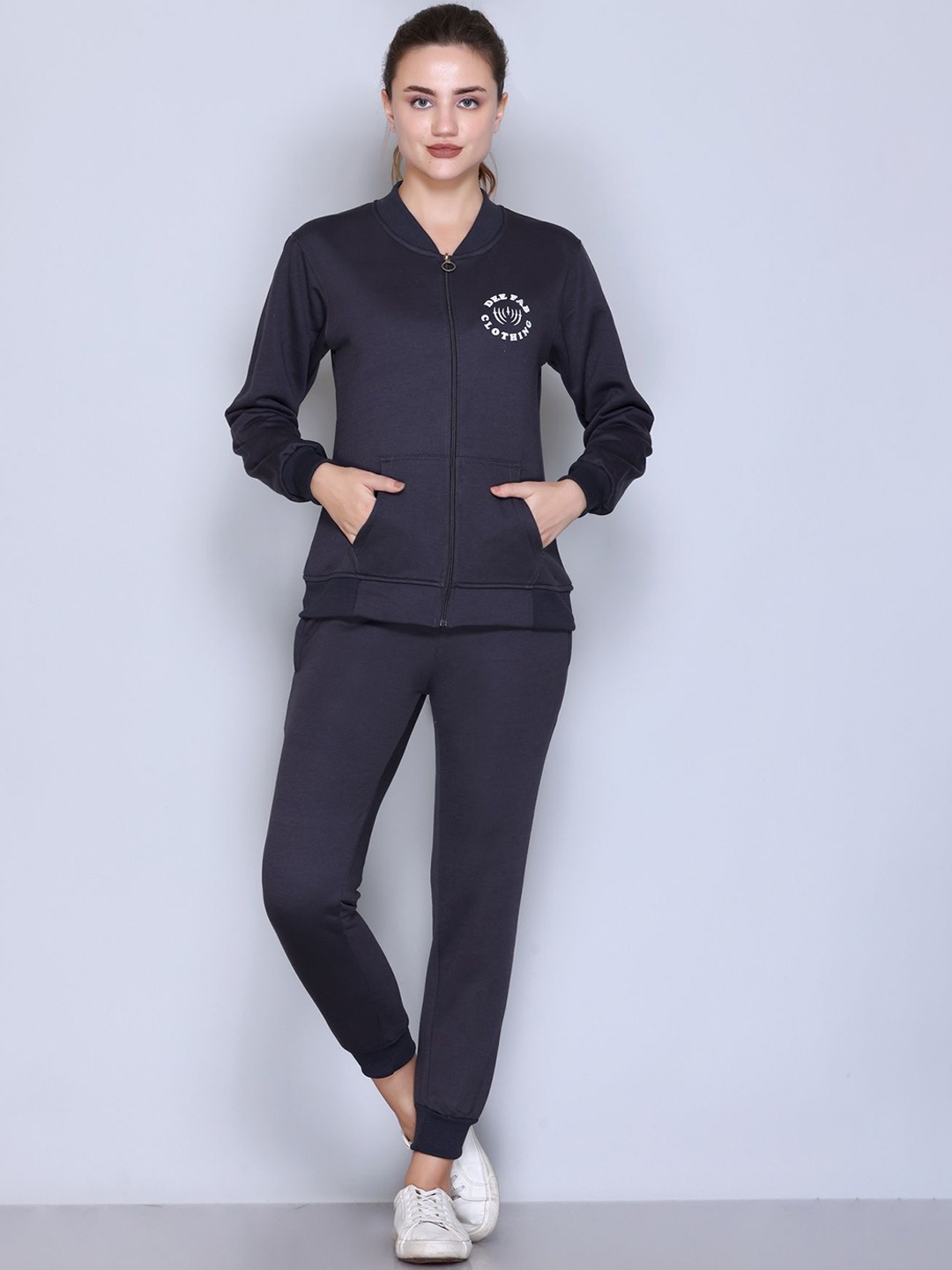 

Deefab Women Brand Logo Printed V-Neck Tracksuit, Blue