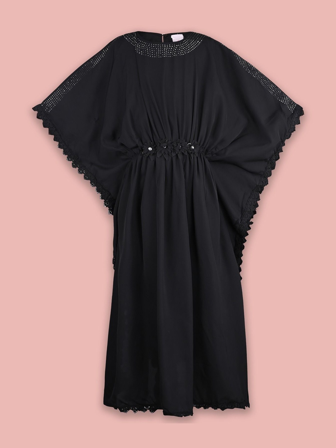 

Wish Karo Kimono Sleeve Satin Fit & Flare Dress, Black