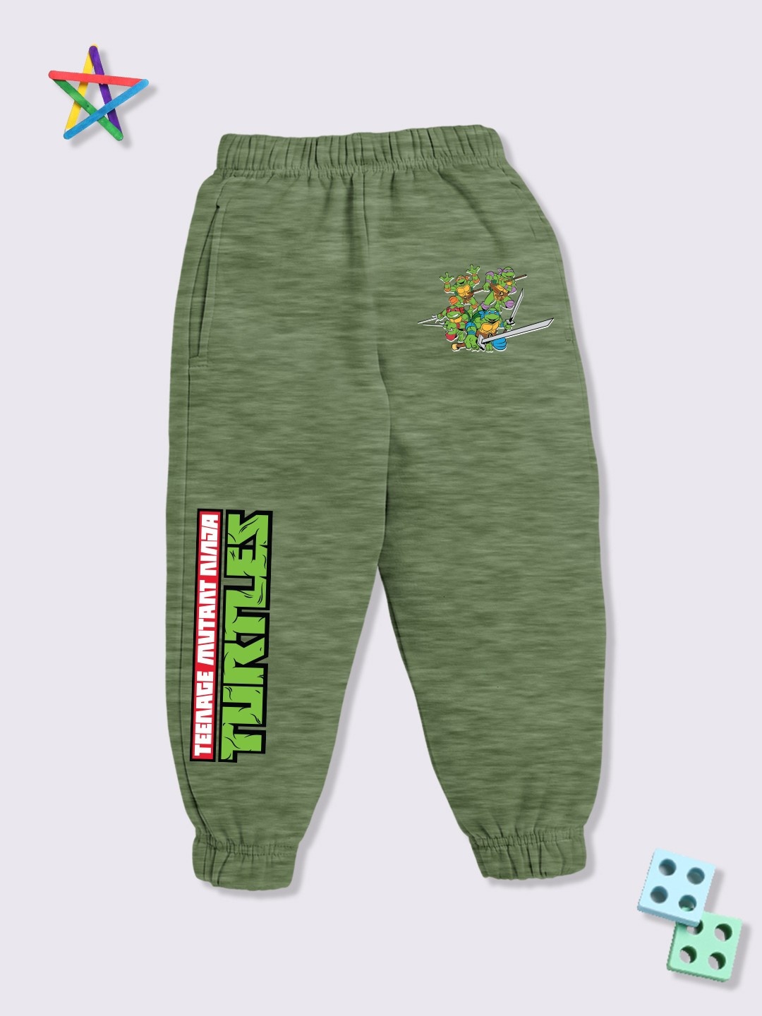 

YK X Minute Mirth Boys Ninja Turtles Printed Joggers, Green