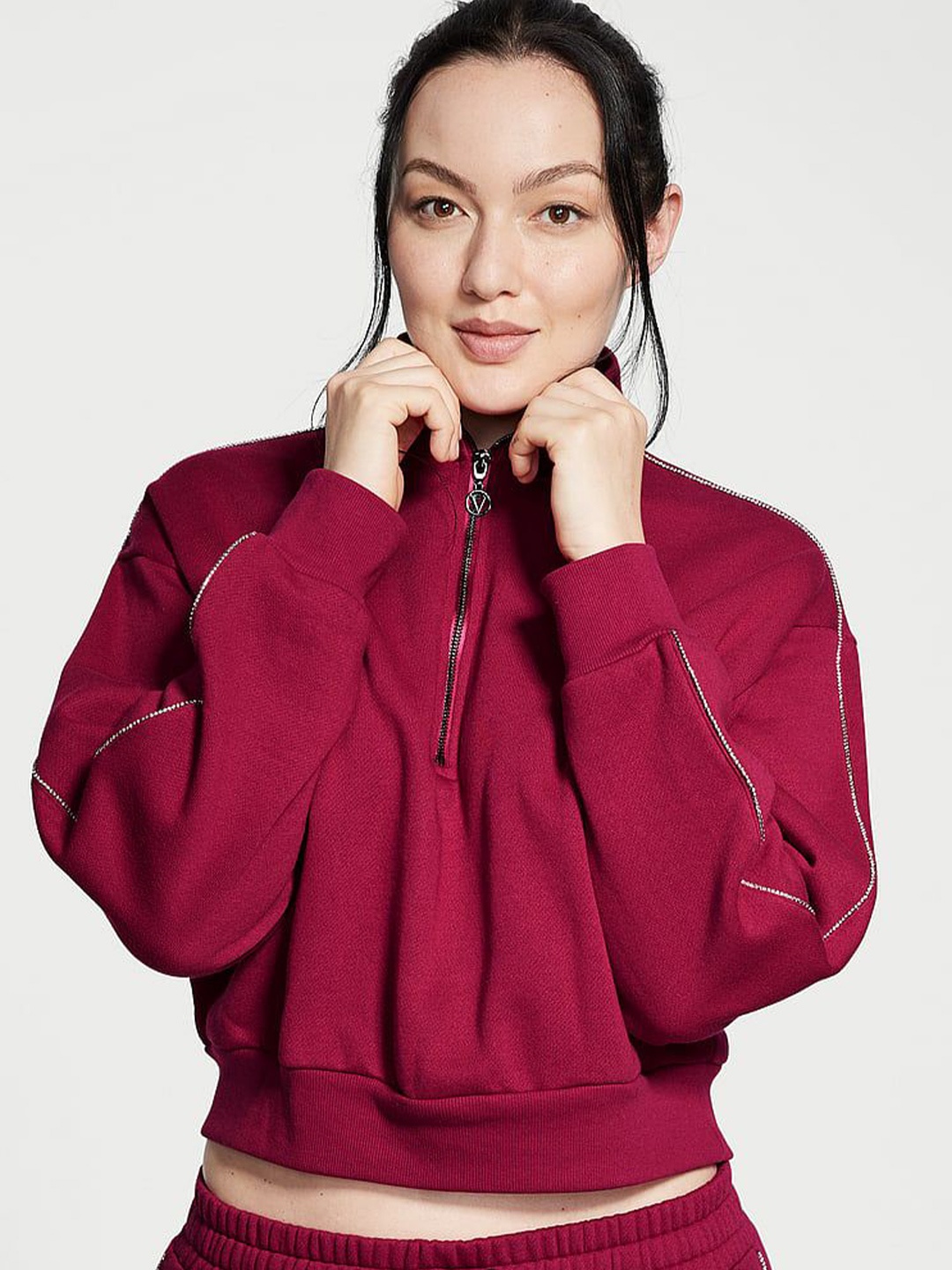 

Victoria's Secret Women Mock Collar Sweatshirt, Red