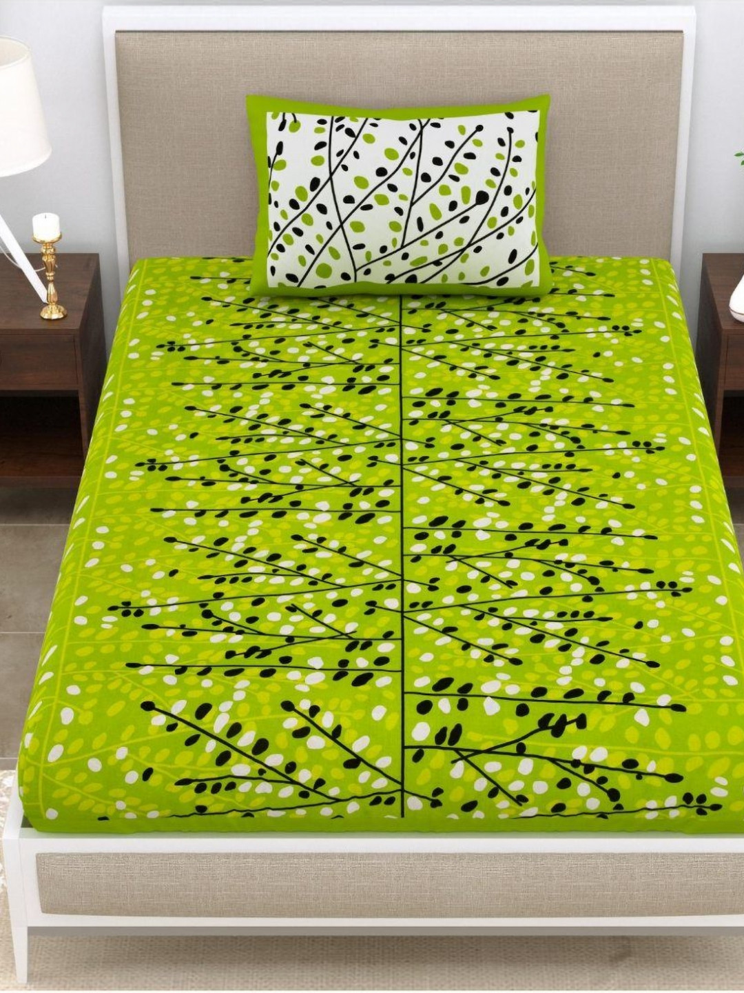 

UNIQCHOICE Green & White Floral Printed Cotton 120 TC Single Bedsheet Set 2.25 m x 1.5 m