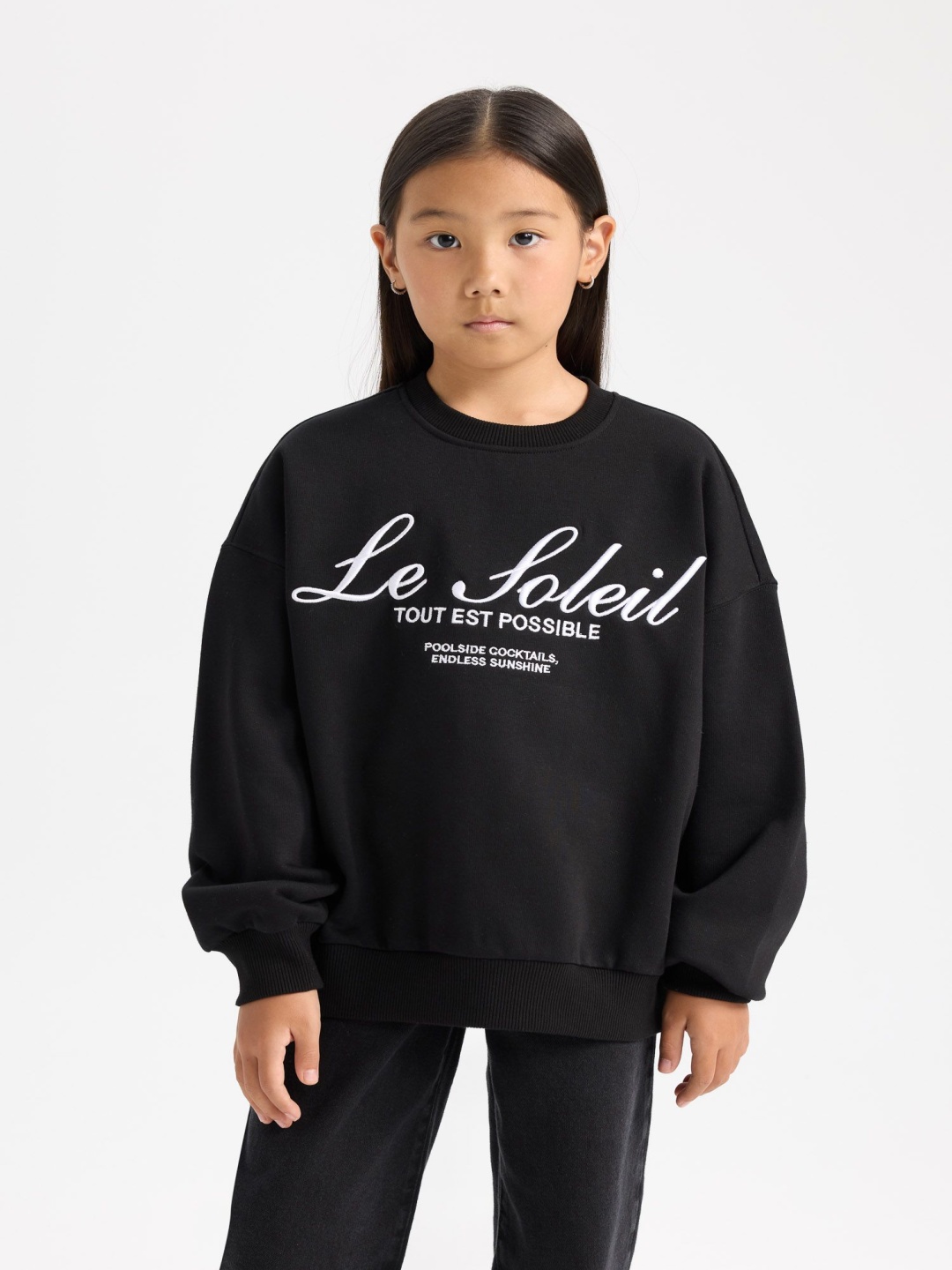 

DeFacto Girls Typography Self Design Pullover, Black