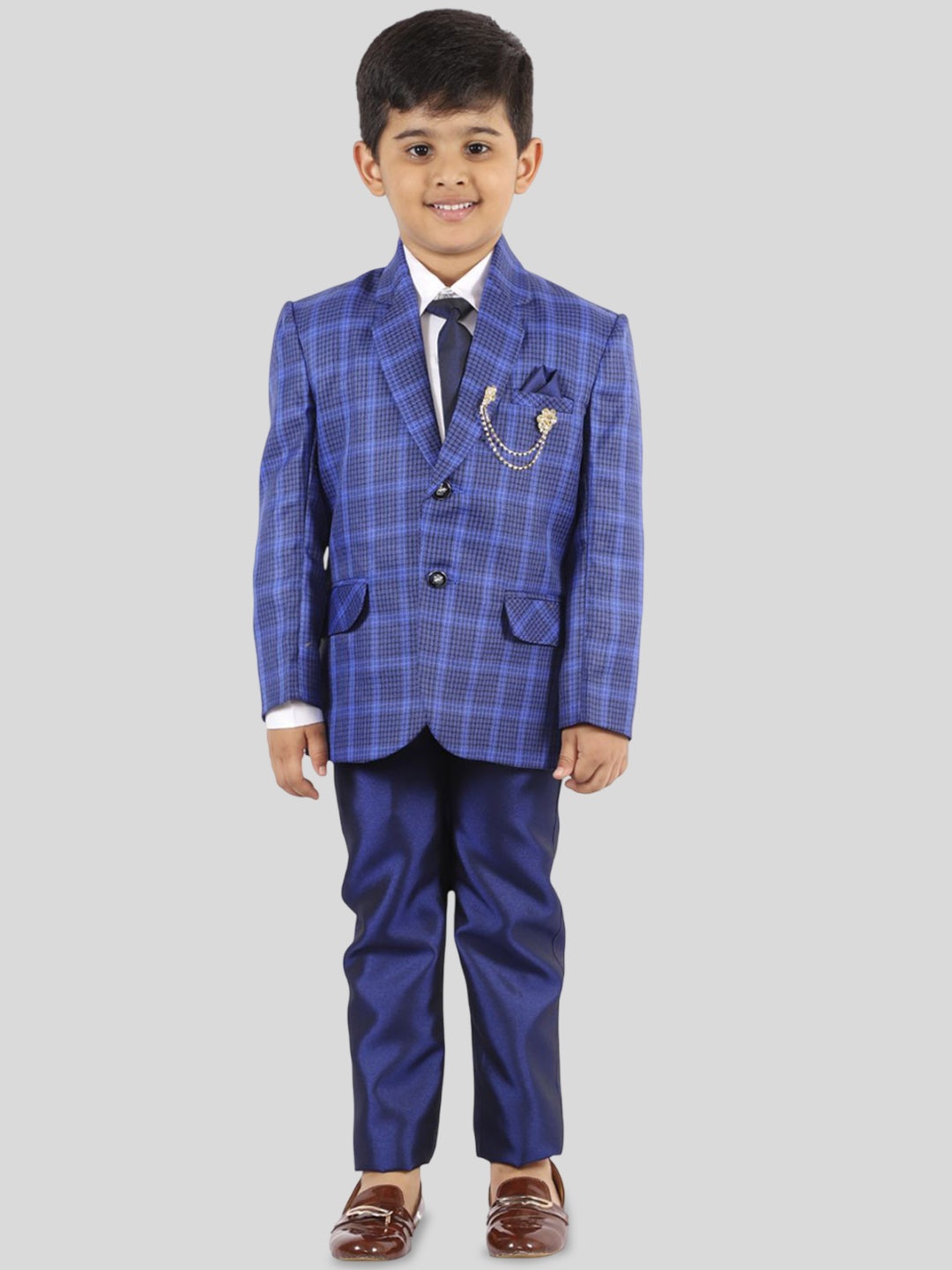 

Baesd Boys 3-Piece Cotton Checked Suit, Blue