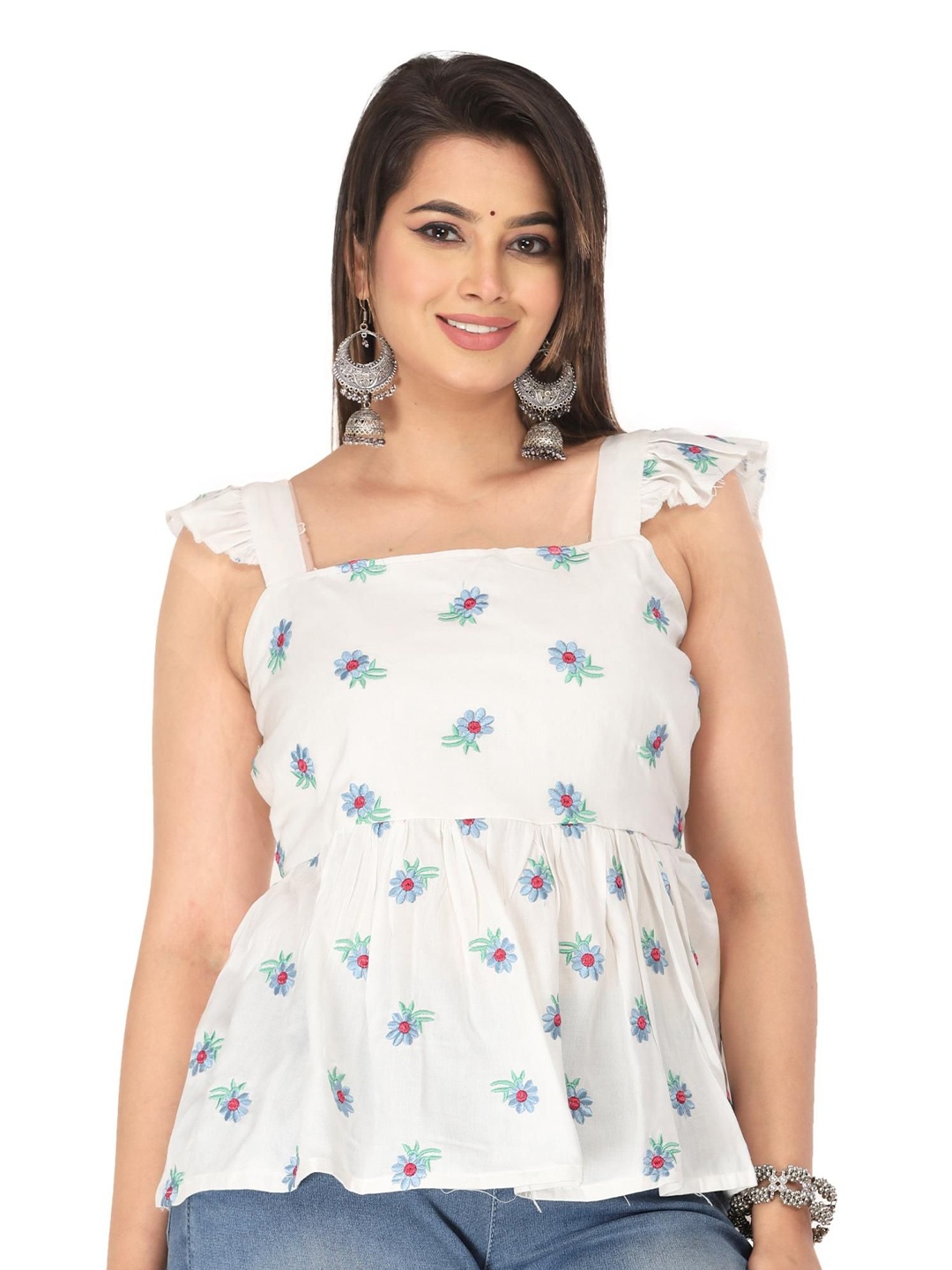 

Kairab Women Square Neck Printed Tunic, Blue