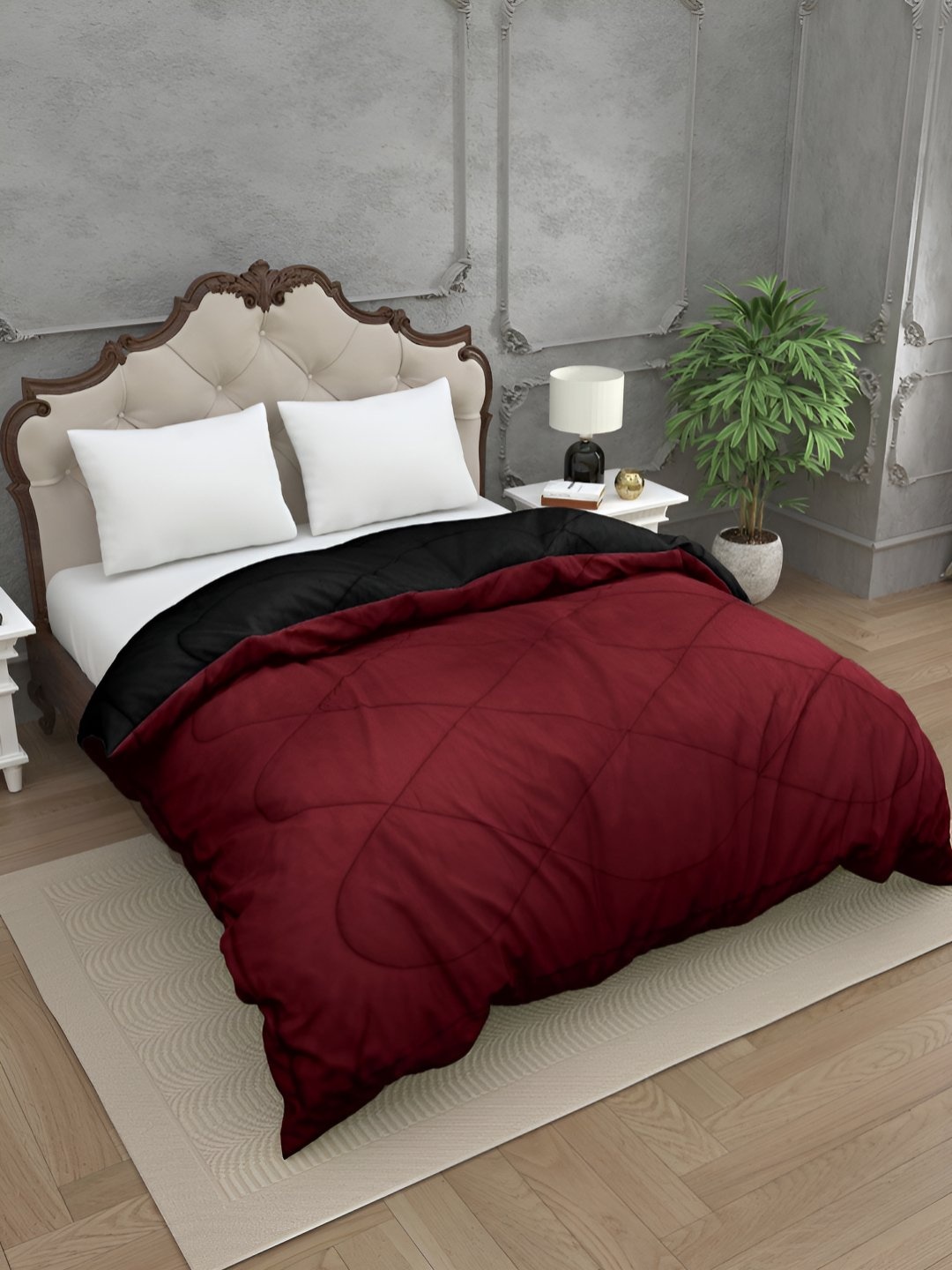 

BED-SHEET.COM Maroon & Black Microfiber Mild Winter 300 GSM Double Bed Comforter