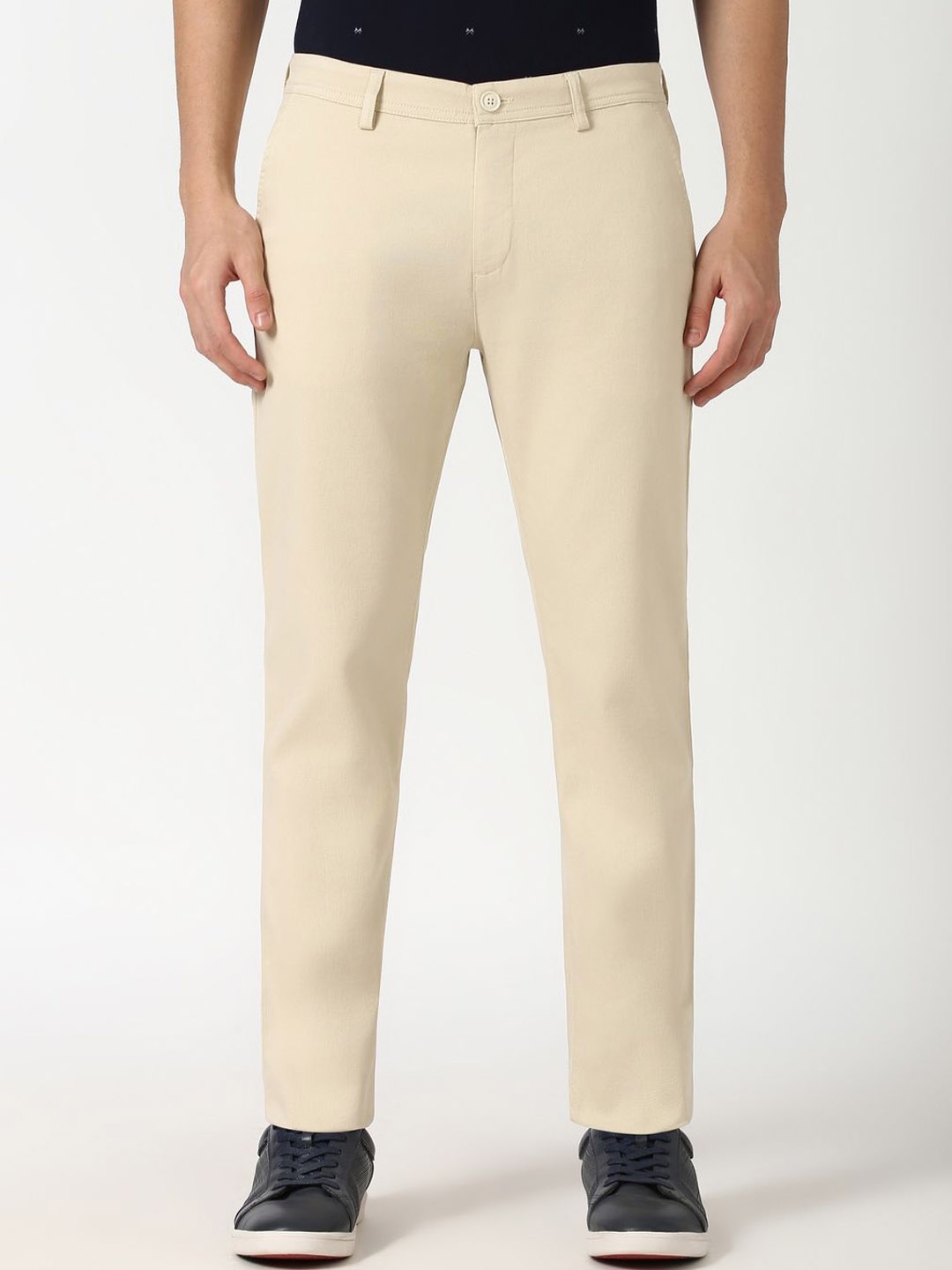 

Peter England Casuals Men Cotton Super Slim Fit Trousers, Cream