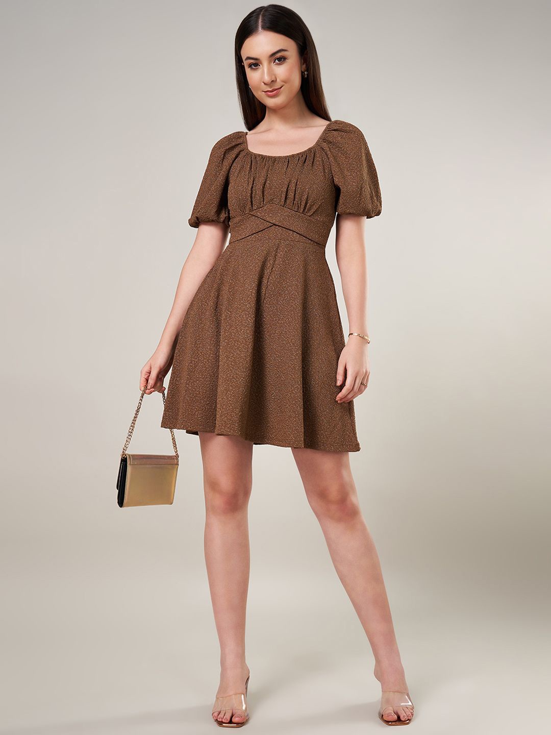 

People Polka Dot Fit & Flare Dress, Tan