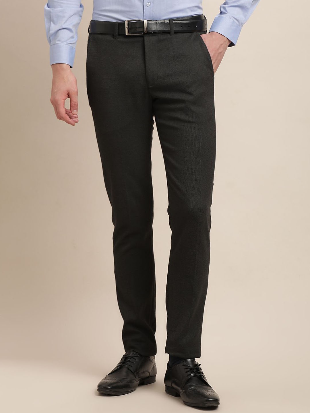 

Turtle Men Tailored Slim Fit Formal Trousers, Black