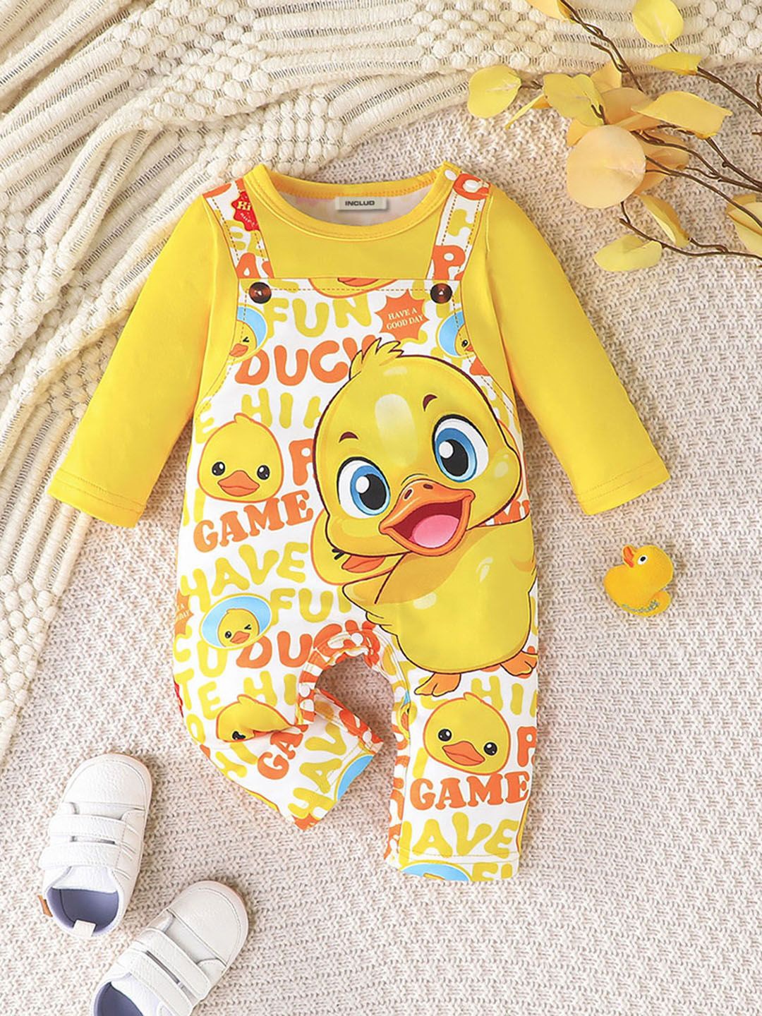 

INCLUD Infant Girls Printed Long Sleeve Romper, Yellow