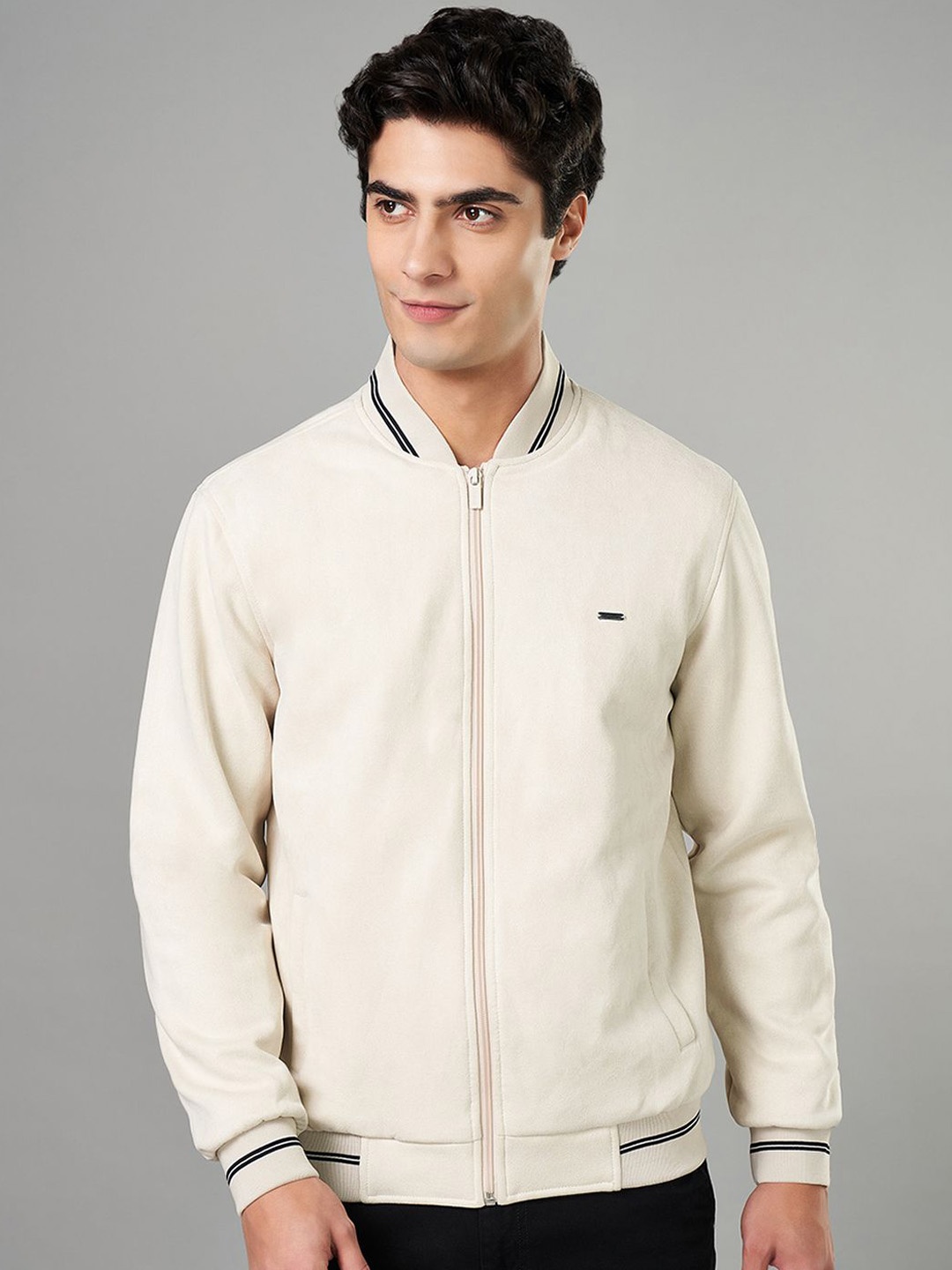 

BYFORD by Pantaloons Men Geometric Crop Open Front Jacket, White