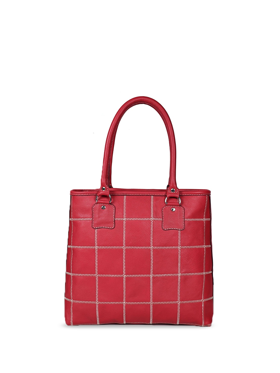 

Celtic Checked Leather Structured Tote Bag with, Red