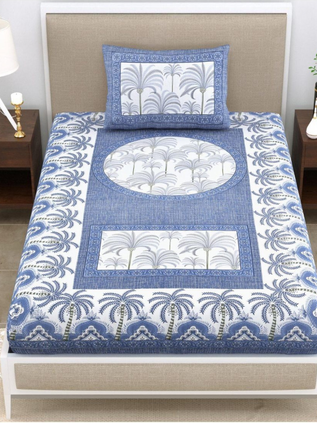 

UNIQCHOICE Blue & White Floral Printed Cotton 120 TC Single Bedsheet Set 2.25 m x 1.5 m
