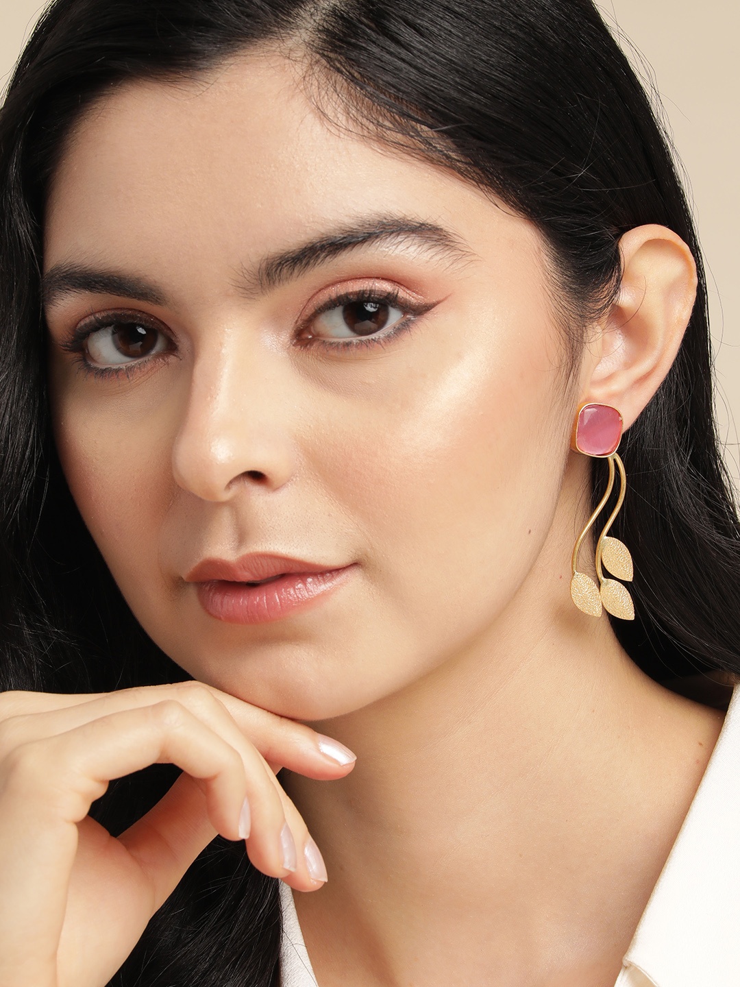 

Anouk Gold-Plated Beaded Contemporary Drop Earrings, Pink