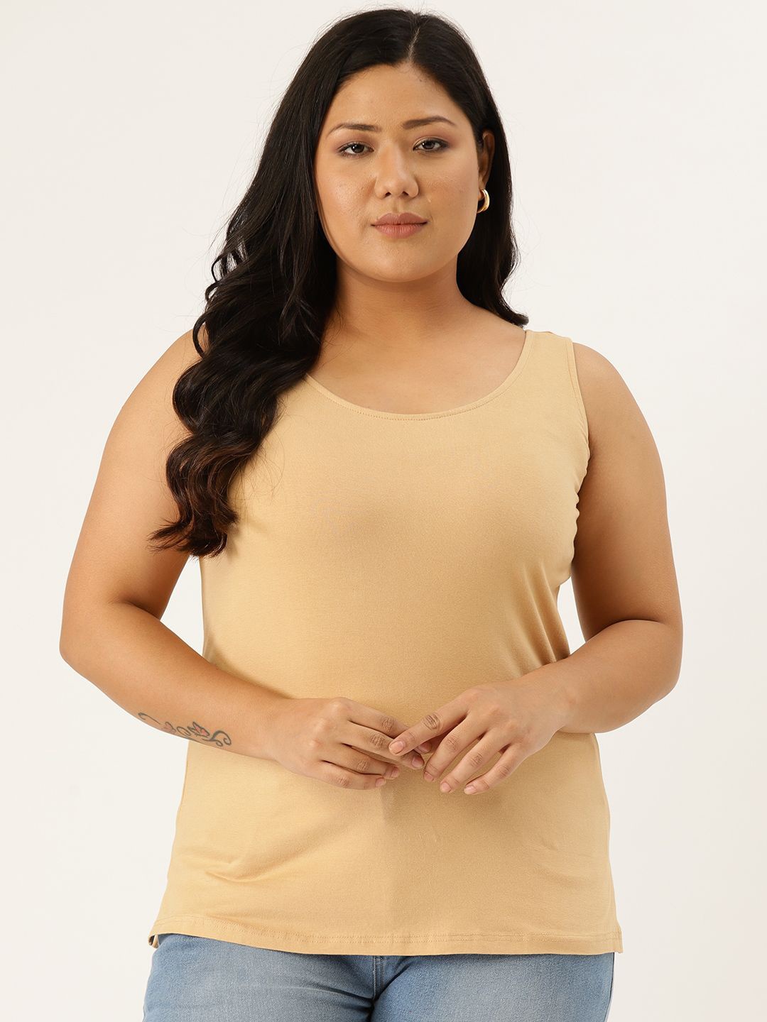 

theRebelinme Sleeveless Non-Padded Plus Size Camisole, Beige