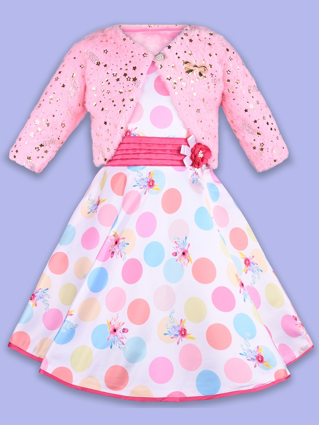 

Wish Karo Polka Dot Print Satin A-Line Dress, Pink