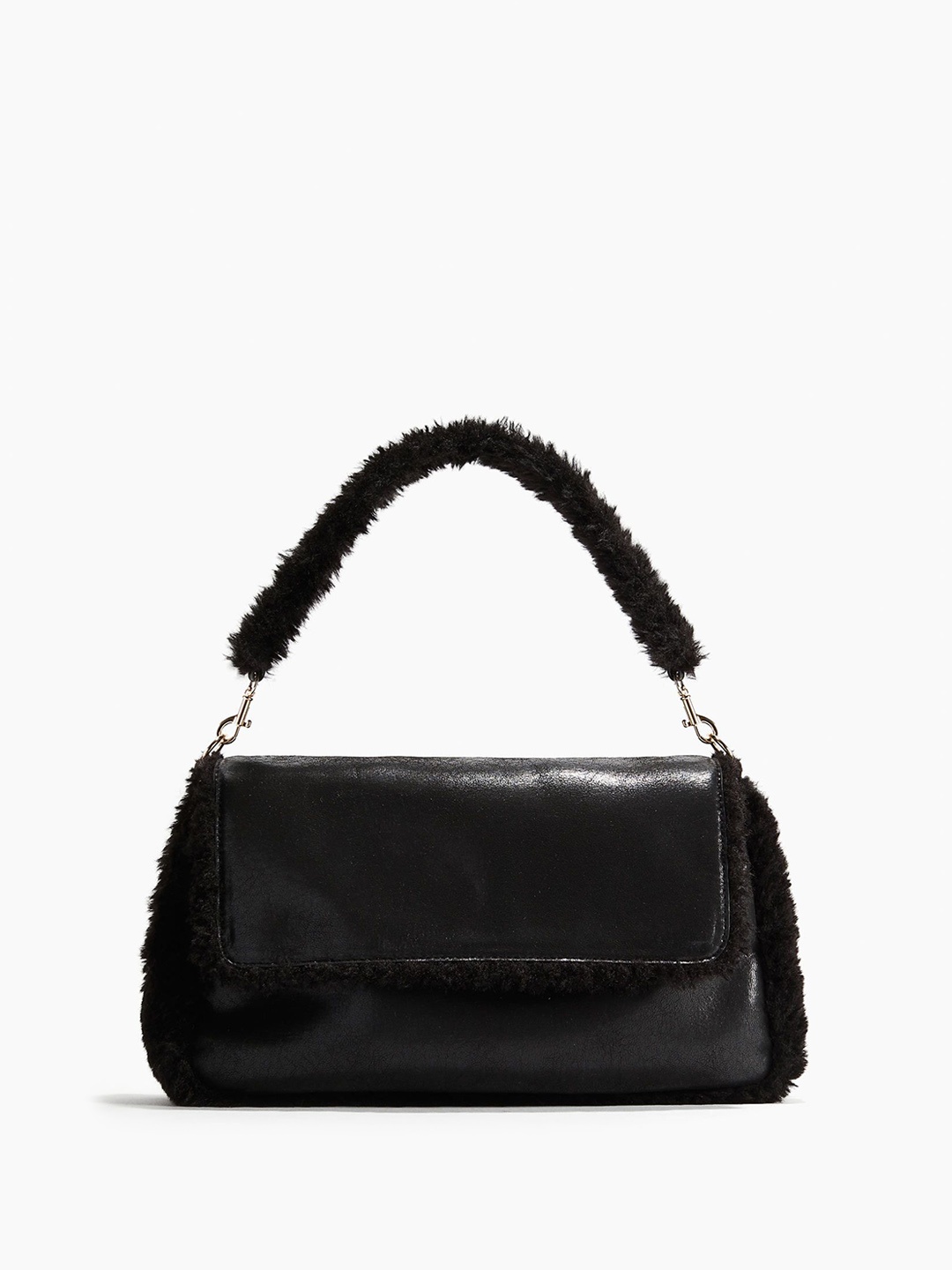 

H&M Fluffy-Trim Shoulder Bag, Black